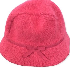 Red Cloche Hat by Gap Soft Fuzzy Rabbit Hair Bell Bucket Hat Tiny Bow Size S/M